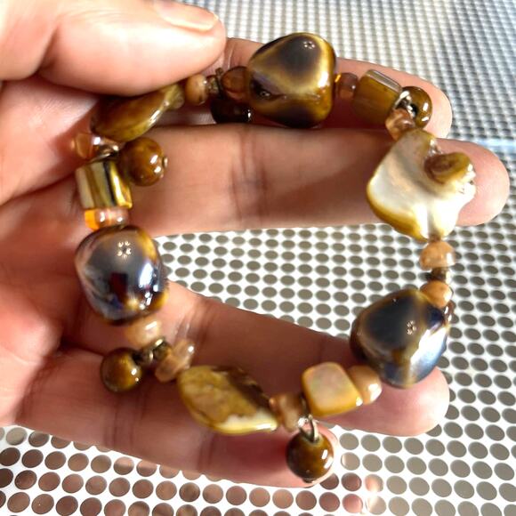 Vintage Modern MOP Mother Of Pearl Precious Stone Stretch Bracelet B#8 - Picture 6 of 7